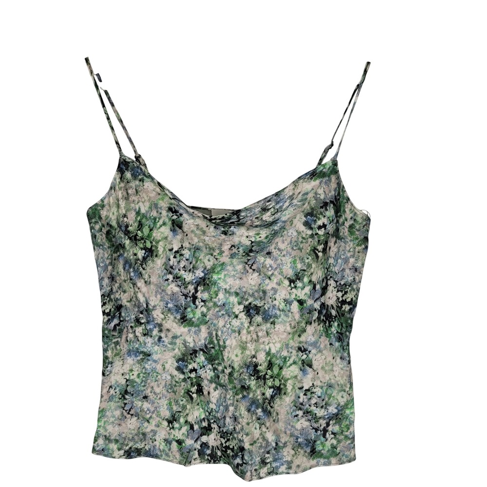 Vince Camisole Women XS Green Floral Cowl Neck Adjustable Strap VX13012597